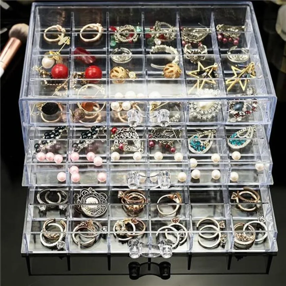 Earring Storage Box Organizer 3 Drawers Acrylic (Clear)